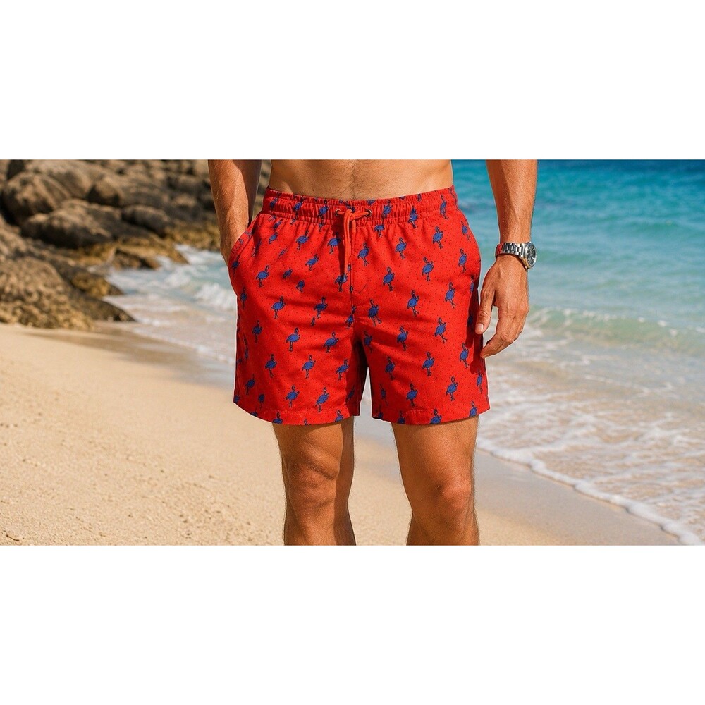 Surf Society Swimwear Swim Trunks Flamingo Lined Orange Board Shorts Men's M